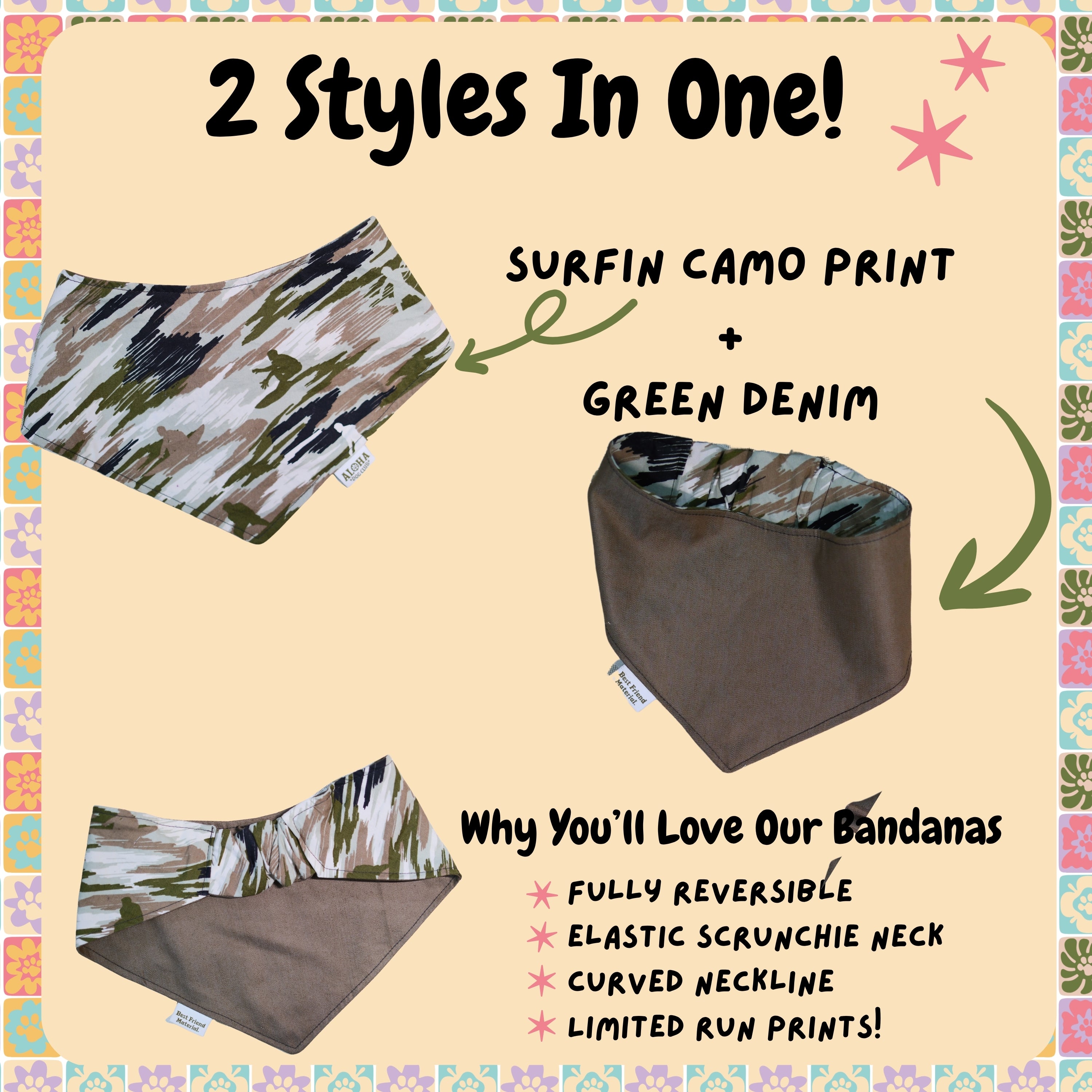 Surfin Camo Reversible Dog Bandana