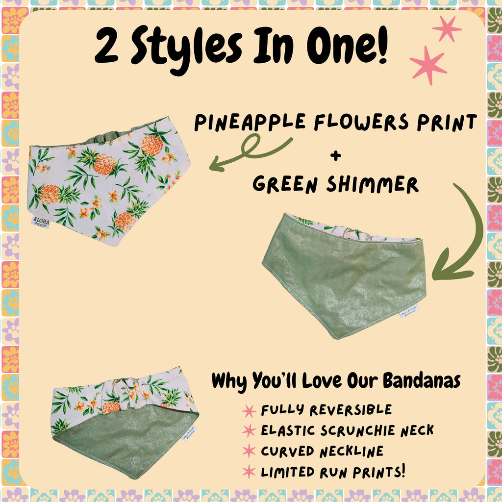 Pineapple Flowers Reversible Dog Bandana