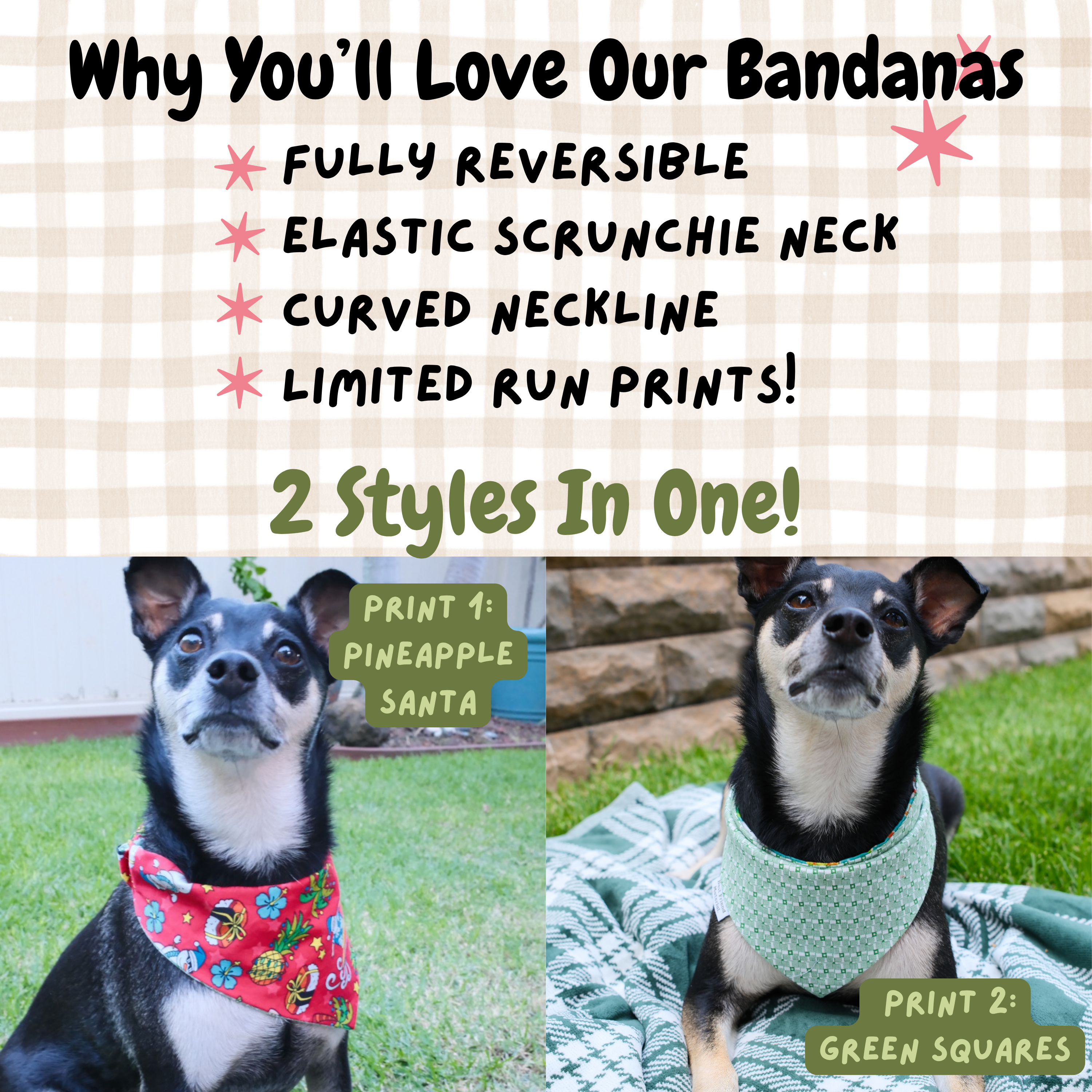 Pineapple Santa Reversible Dog Bandana