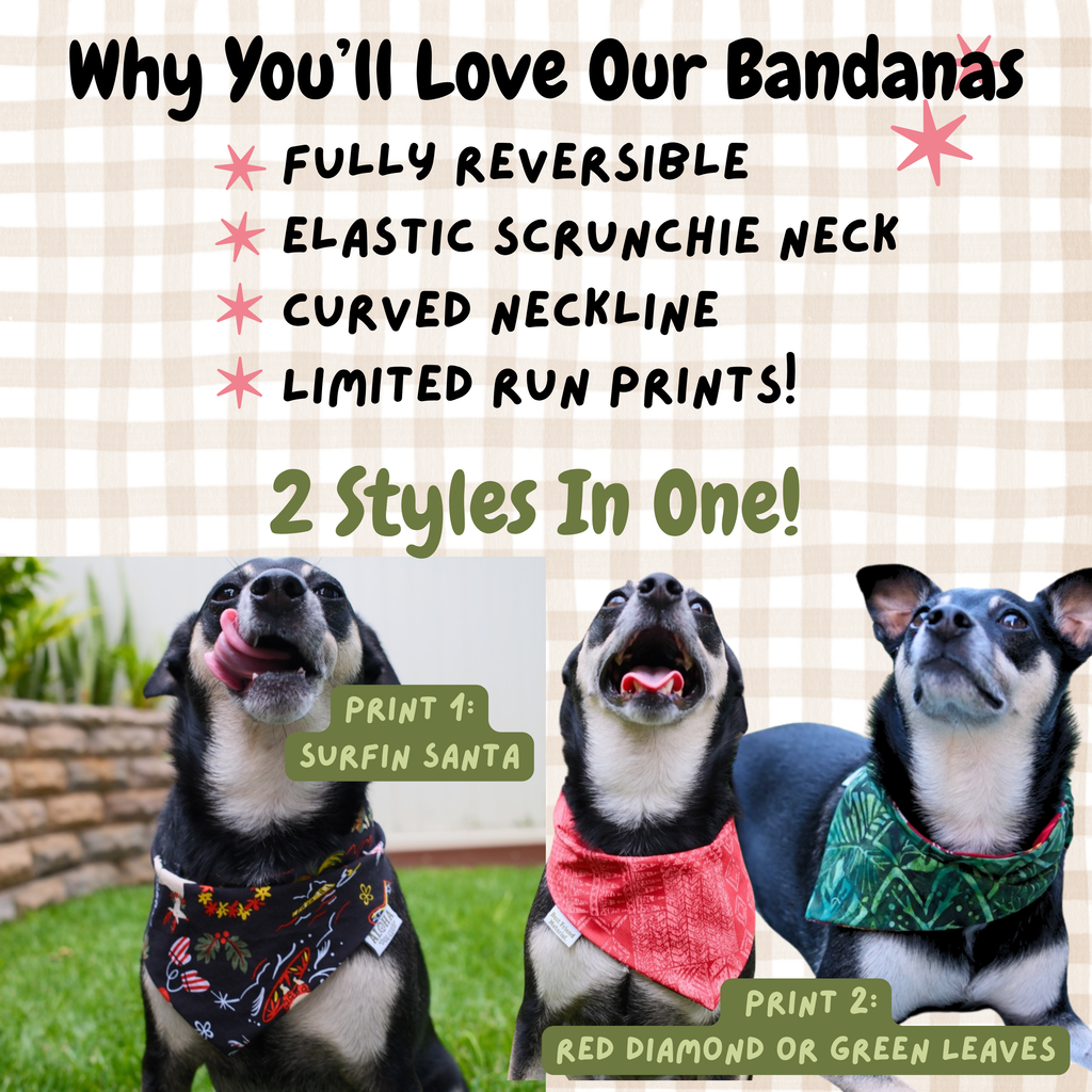 Surfing Santa Reversible Dog Bandana - Black