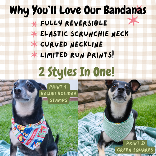 Hawaii Holiday Stamps Reversible Dog Bandana