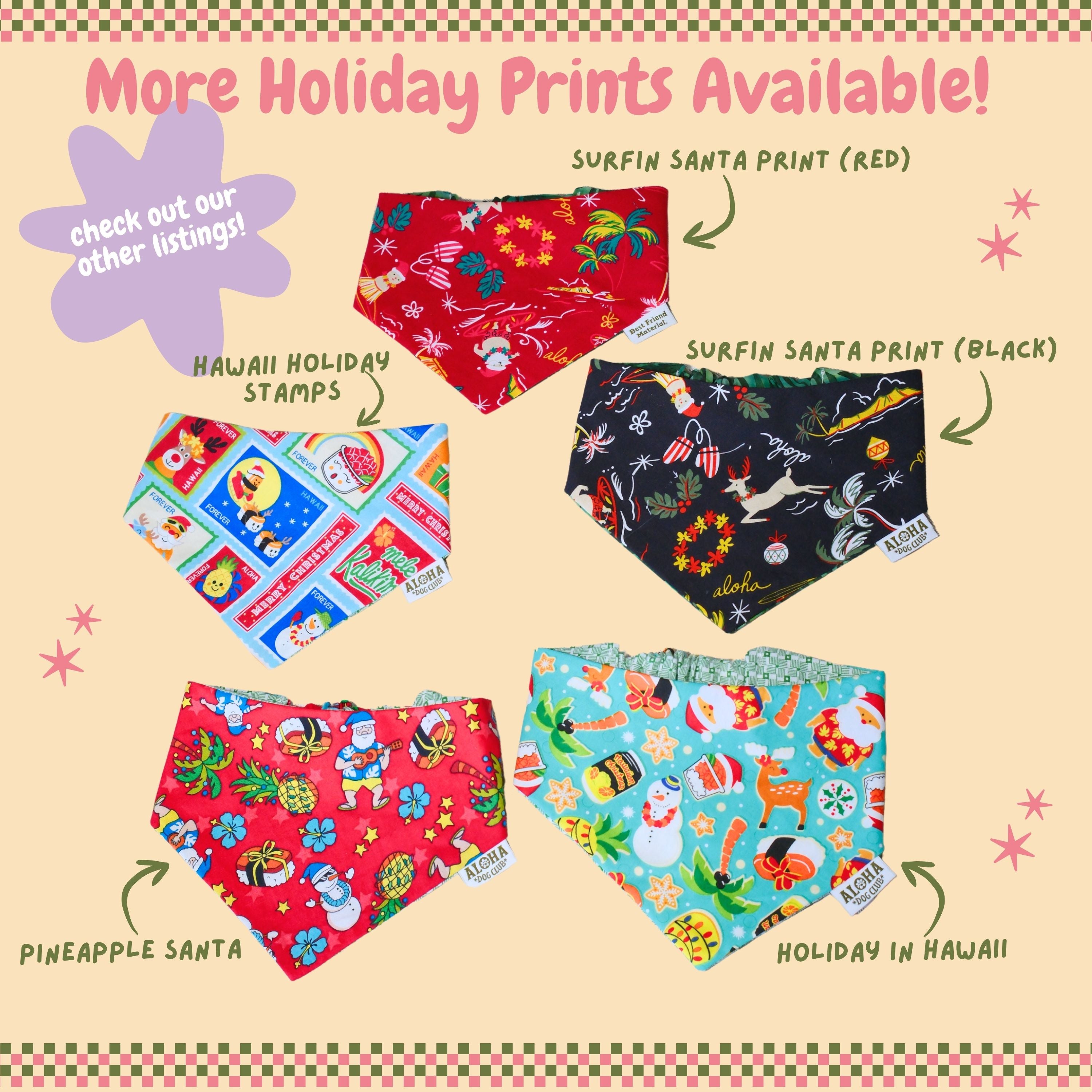 Hawaii Holiday Stamps Reversible Dog Bandana