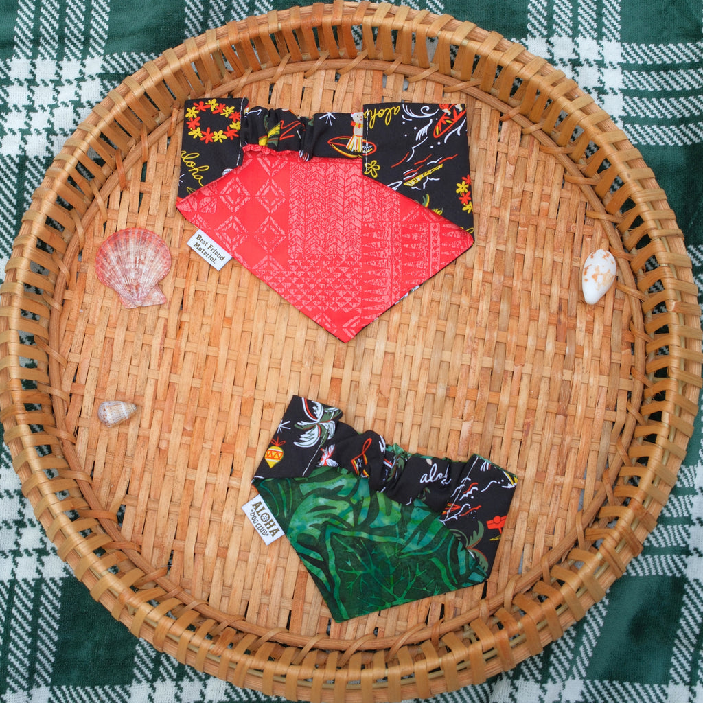 Surfing Santa Reversible Dog Bandana - Black