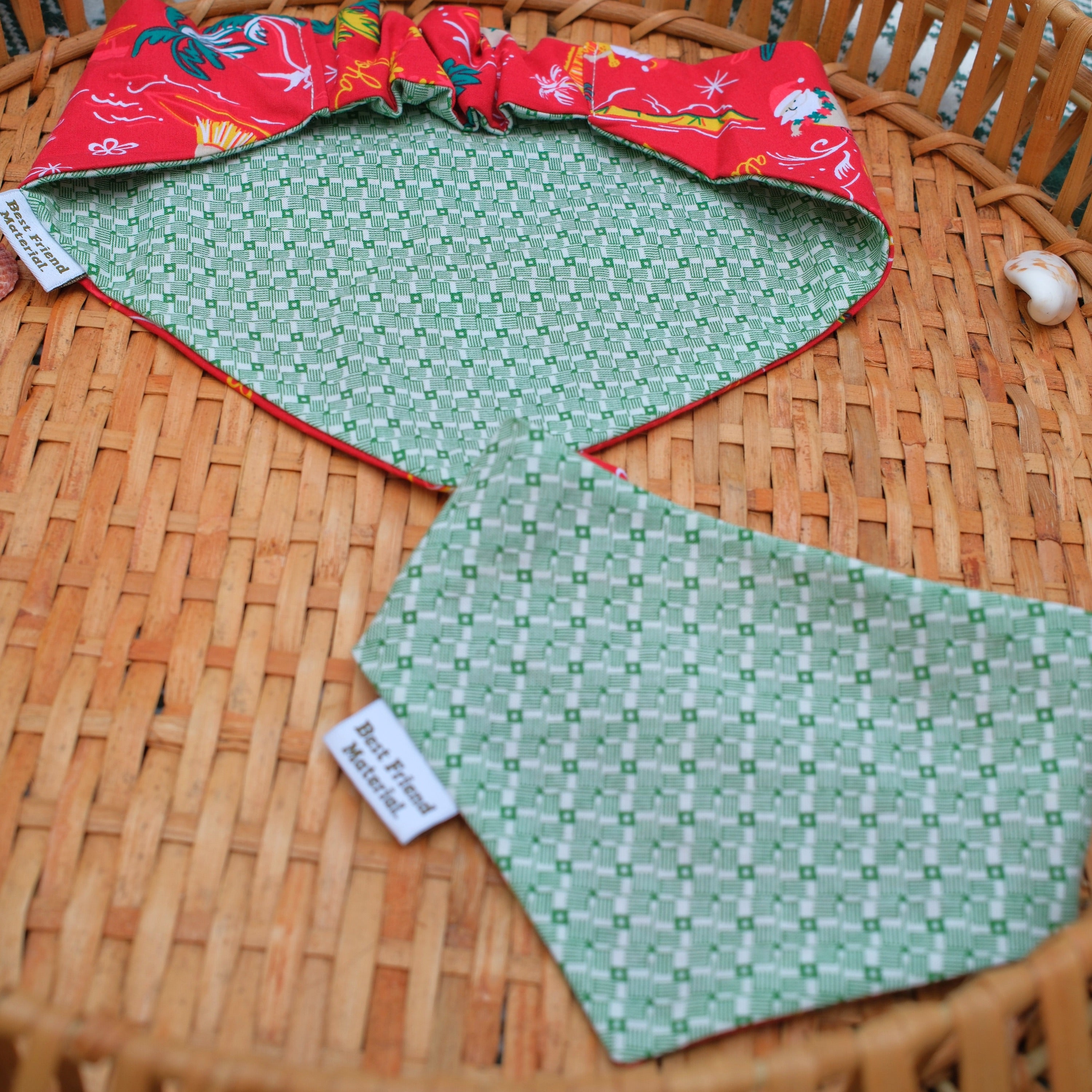 Surfing Santa Reversible Dog Bandana - Red