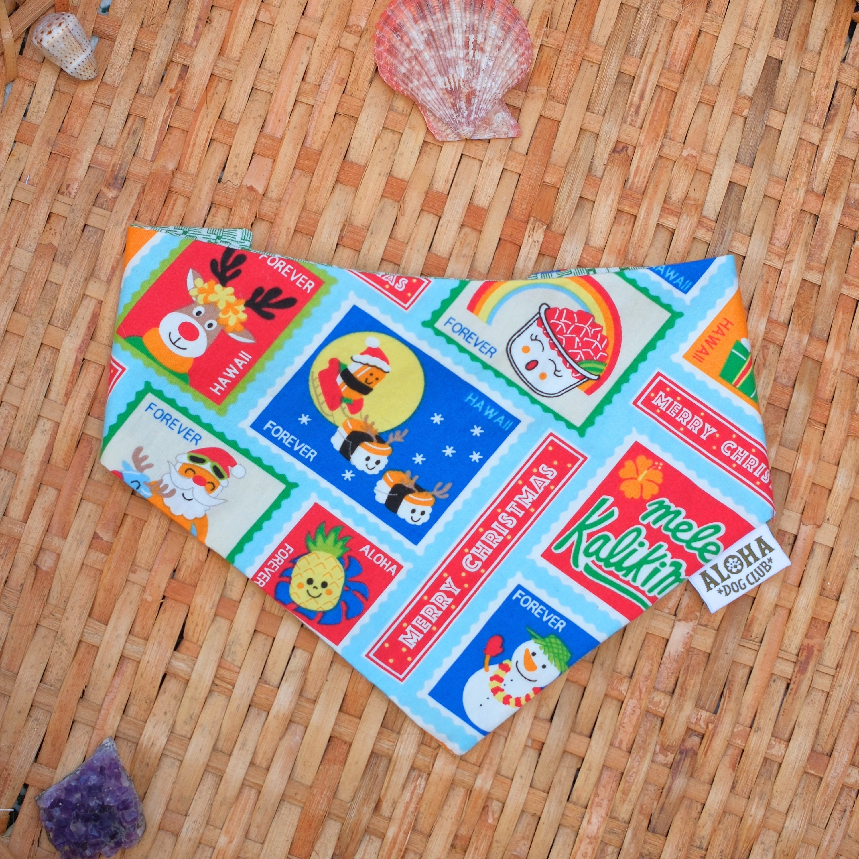 Hawaii Holiday Stamps Reversible Dog Bandana