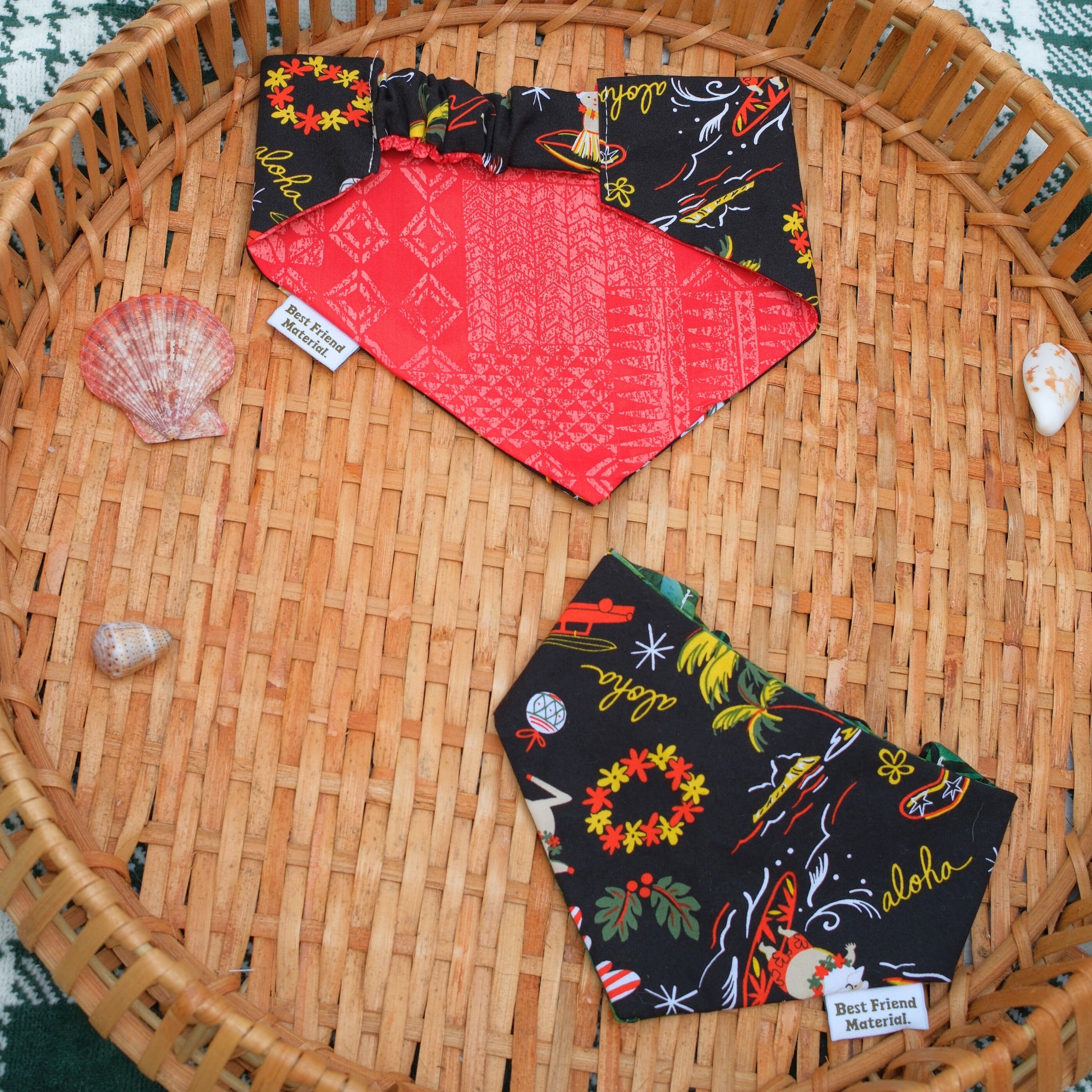 Surfing Santa Reversible Dog Bandana - Black