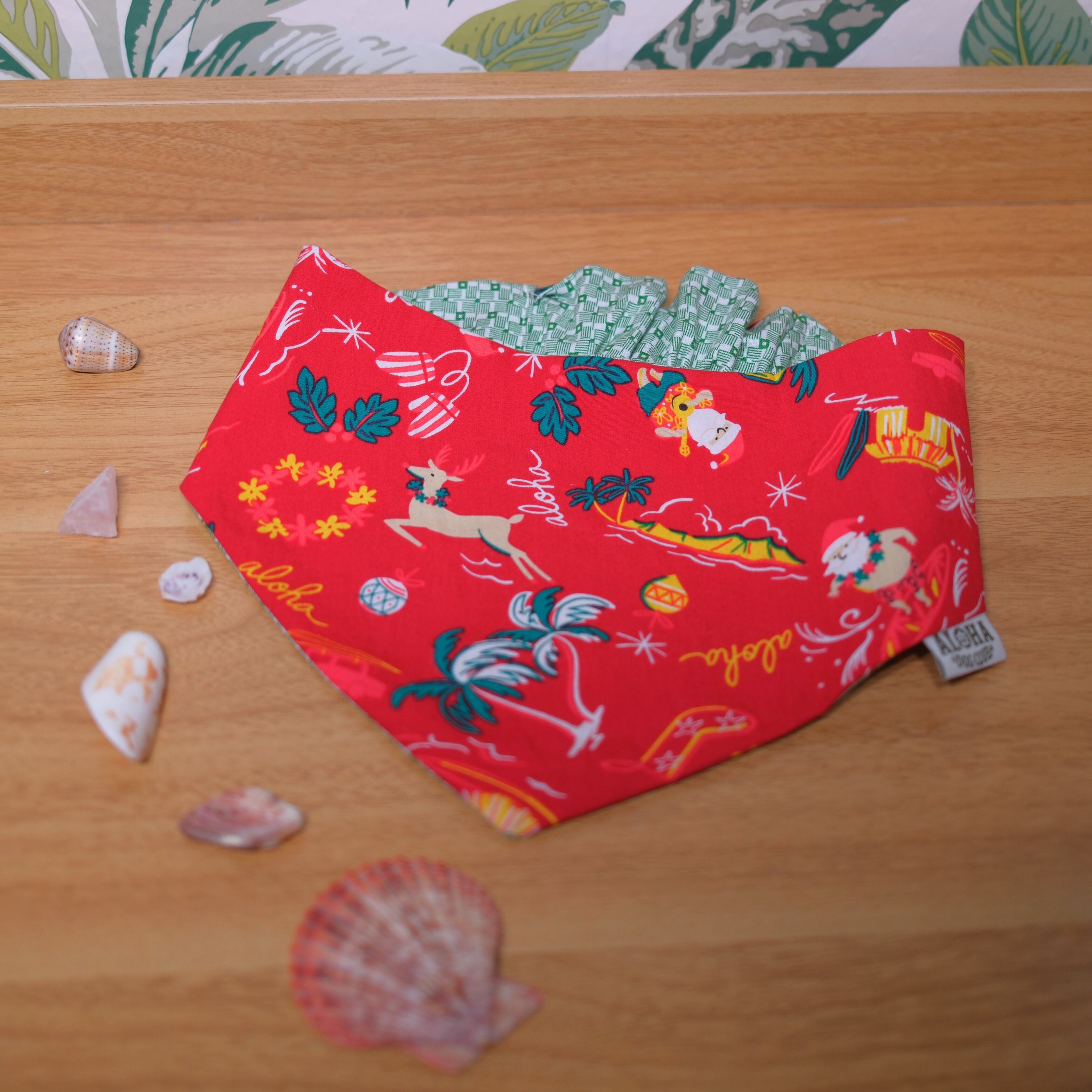 Surfing Santa Reversible Dog Bandana - Red