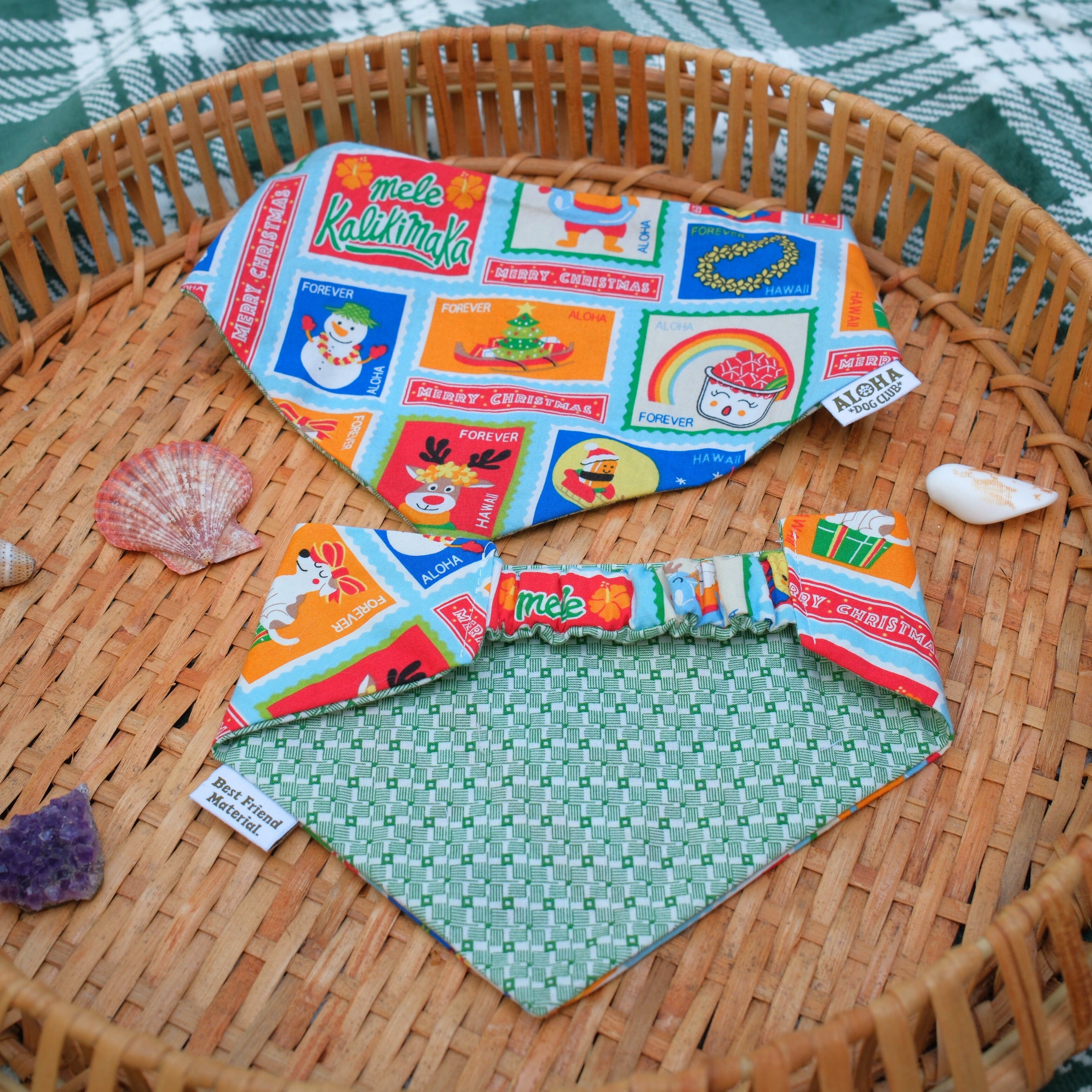 Hawaii Holiday Stamps Reversible Dog Bandana