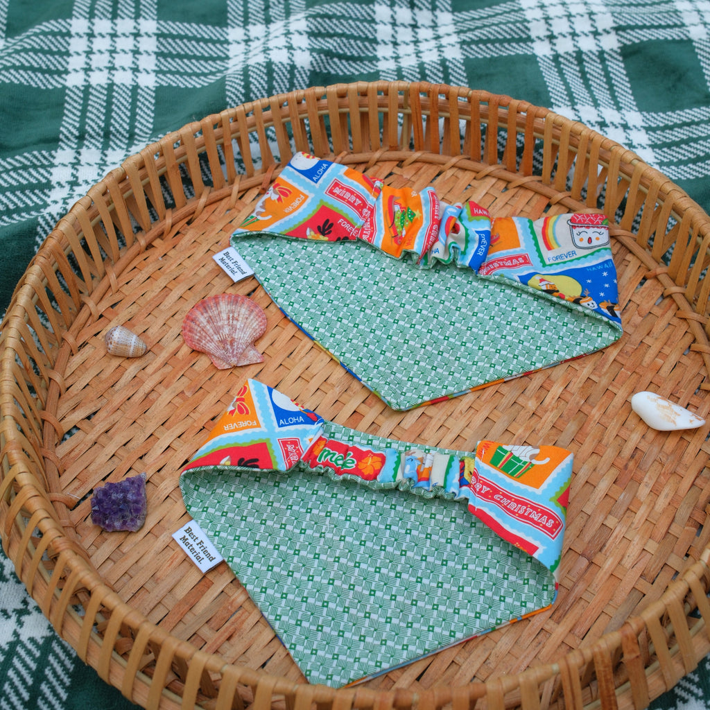 Hawaii Holiday Stamps Reversible Dog Bandana