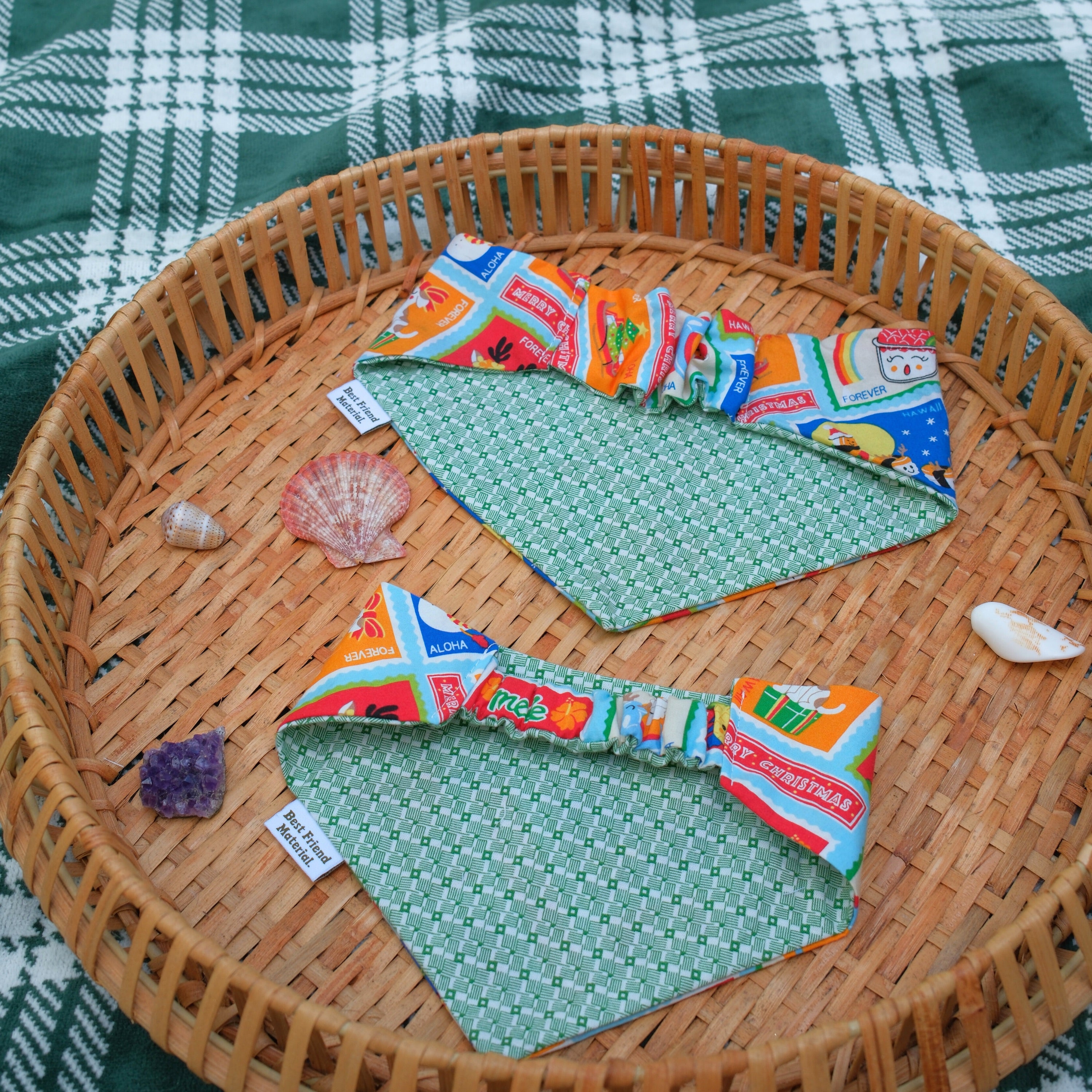 Hawaii Holiday Stamps Reversible Dog Bandana