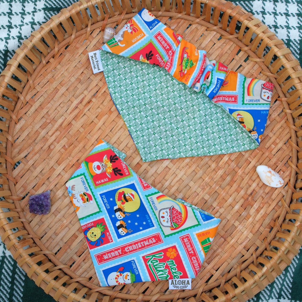 Hawaii Holiday Stamps Reversible Dog Bandana